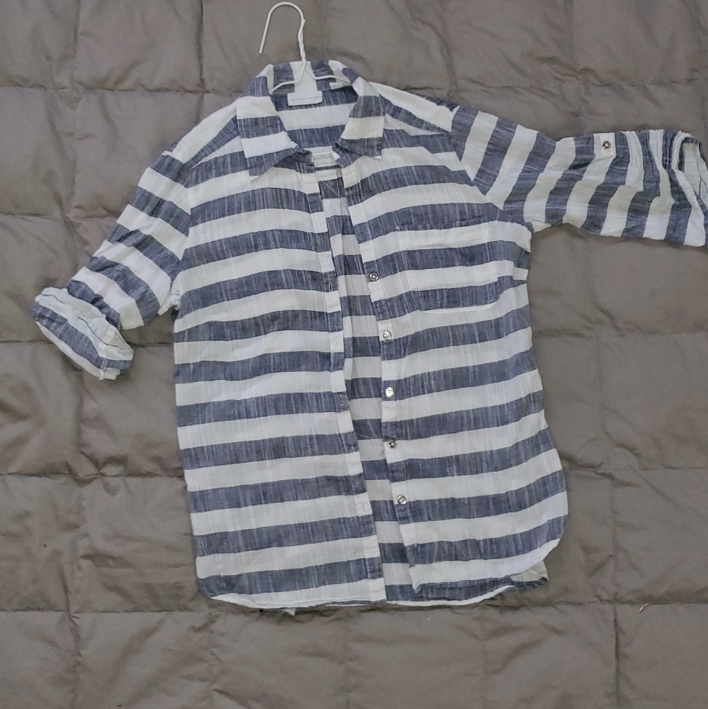 New York and Company light grey striped blouse